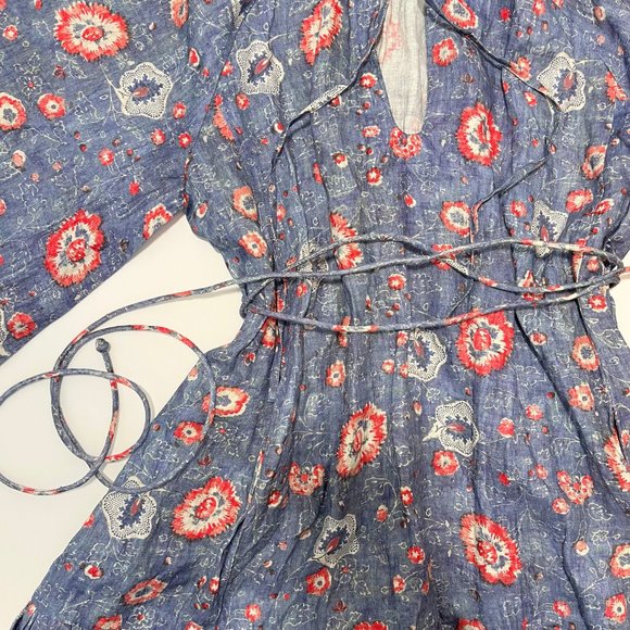 Wiggy Kit Keeper Dress Blue Linen Floral NWOT - Picture 6 of 9